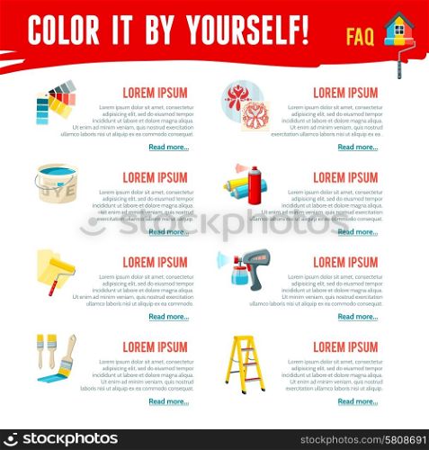 Painting works infographics set with interior improvement work equipment vector illustration. Painting Work Infographics