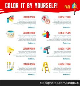 Painting works infographics set with interior improvement work equipment vector illustration. Painting Work Infographics