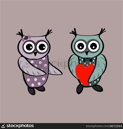 Pair cute owl love heart. A date romance love. Bird animals character. Valentines day wedding greeting card invitation. Pair cute owl love heart