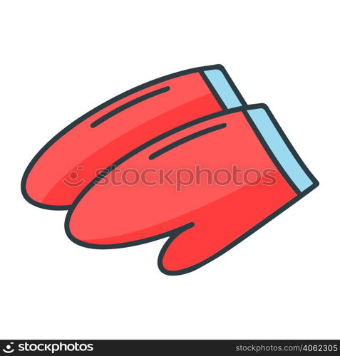 Pair mittens doodle style vector illustration. Household equipment to protect hands while working color line icon isolated object. Pair mittens doodle style vector illustration