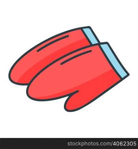 Pair mittens doodle style vector illustration. Household equipment to protect hands while working color line icon isolated object. Pair mittens doodle style vector illustration
