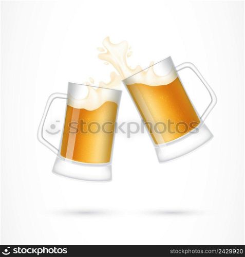 Pair of beer glasses making a toast. Party, pub, drinking. Festive concept. Can be used for topics like festival, entertainment, alcoholic beverages.