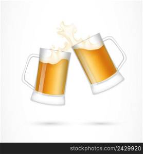 Pair of beer glasses making a toast. Party, pub, drinking. Festive concept. Can be used for topics like festival, entertainment, alcoholic beverages.