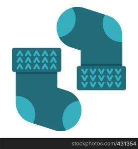 Pair of blue baby socks icon flat isolated on white background vector illustration. Pair of blue baby socks icon isolated