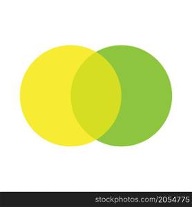 Pair of intersecting circles. Yellow and green sign. Colored icon. Alliance concept. Vector illustration. Stock image. EPS 10.. Pair of intersecting circles. Yellow and green sign. Colored icon. Alliance concept. Vector illustration. Stock image.