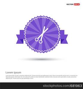 Pair of metal scissors icon - Purple Ribbon banner