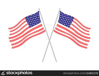 Pair of national American flags semi flat color vector object. Full sized item on white. USA democracy and liberty simple cartoon style illustration for web graphic design and animation. Pair of national American flags semi flat color vector object