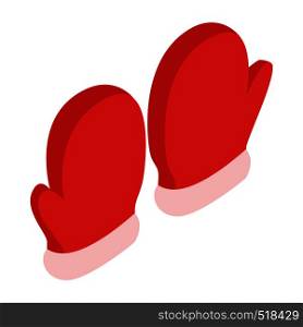 Pair of red mittens icon in isometric 3d style on a white background. Pair of red mittens icon, isometric 3d style