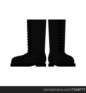 Pair of rubber boots flat vector isolated on white background. High black boots for cold seasons, rainy weather. Personal protective equipment illustration. Pair of Robber Boots Flat Vector Illustration