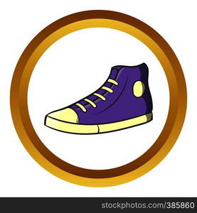 Pair of sneakers vector icon in golden circle, cartoon style isolated on white background. Pair of sneakers vector icon, cartoon style