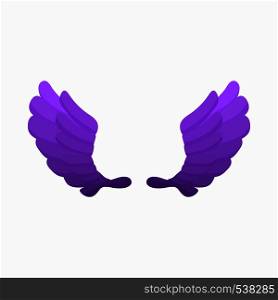 Pair of violet wings icon in cartoon style isolated on white background. Pair of violet wings icon, cartoon style
