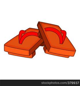 Pair of wooden clogs icon. Cartoon illustration of pair of wooden clogs vector icon for web. Pair of wooden clogs icon, cartoon style
