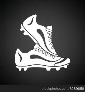 Pair soccer of boots icon. Black background with white. Vector illustration.