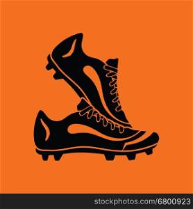 Pair soccer of boots icon. Orange background with black. Vector illustration.