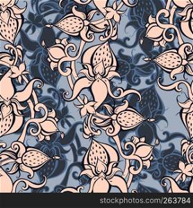 Paisley background. Vintage pattern with hand drawn Abstract Flowers. Seamless ornament. Can be used for wallpaper, website background, textile, phone case print. Paisley background. Vintage Seamless pattern with hand drawn Abstract Flowers.