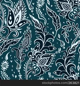 Paisley background. Vintage pattern with hand drawn Abstract Flowers. Seamless ornament. Can be used for wallpaper, website background, textile, phone case print. Paisley background. Vintage Seamless pattern with hand drawn Abstract Flowers.