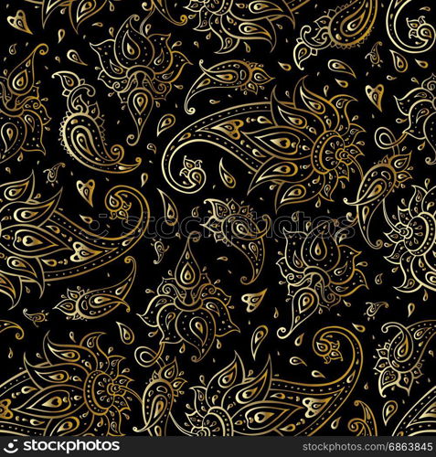 Paisley Beautiful golden seamless background.. Paisley Beautiful golden seamless background. Elegant Hand Drawn vintage Pattern