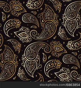 Paisley Beautiful golden seamless background.. Paisley Beautiful golden seamless background. Elegant Hand Drawn vintage Pattern