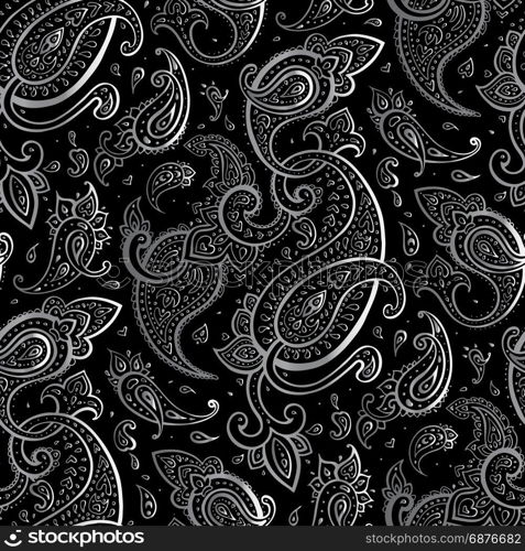 Paisley Beautiful silver seamless background.. Paisley Beautiful silver seamless background. Elegant Hand Drawn vintage Pattern