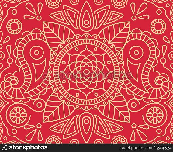 Paisley elephant and mandala indian seamless pattern
