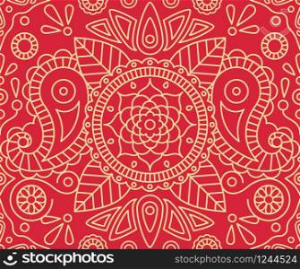 Paisley elephant and mandala indian seamless pattern