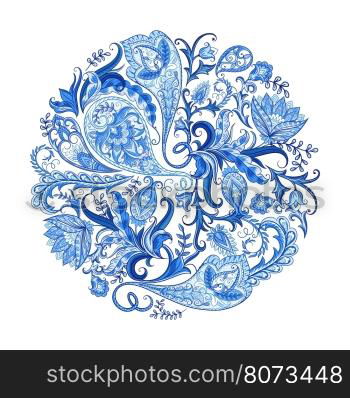 Paisley ethnic decorative round ornament for print. Floral design hand drawn illustration.. Paisley Decorative Pattern