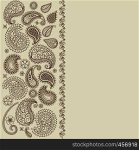 Paisley leaf henna elements greeting card. Vector illustration. Paisley leaf henna elements greeting card