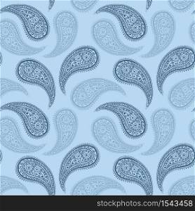 Paisley pattern light blue pale background, seamless floral ornament, vector simple vintage design. Abstract vintage Paisley pattern decoration, blue color floral background. Paisley pattern background, pale light blue pastel