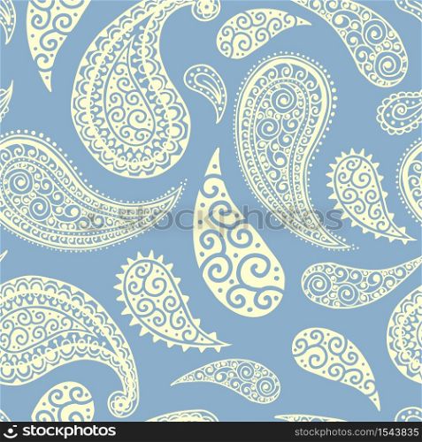 Paisley pattern vector background, seamless floral ornament in pale gray, blue colors, vector illustration. Abstract simple vintage Paisley pattern background, ornamental decoration. Paisley pattern background, pastel floral ornament