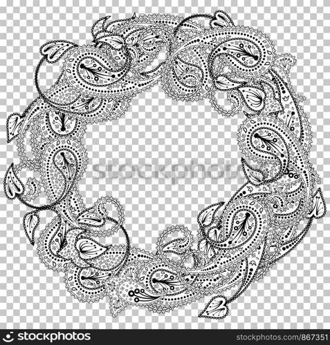 Paisley Pattern With Copy-Space Frame. Transparency Grid Design. Vector Illustration.