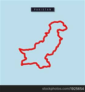 Pakistan bold outline map. Glossy red border with soft shadow. Country name plate. Vector illustration.. Pakistan bold outline map. Vector illustration