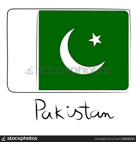 Pakistan country flag doodle with title text isolated on white