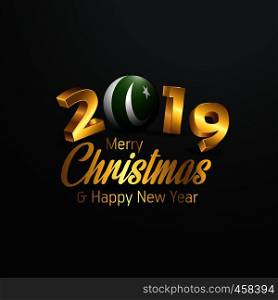 Pakistan Flag 2019 Merry Christmas Typography. New Year Abstract Celebration background