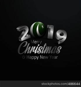 Pakistan Flag 2019 Merry Christmas Typography. New Year Abstract Celebration background