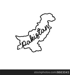 Pakistan outline map with the handwritten country name. Continuous line drawing of patriotic home sign. A love for a small homeland. T-shirt print idea. Vector illustration.. Pakistan outline map with the handwritten country name. Continuous line drawing of patriotic home sign