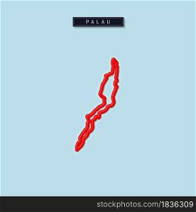 Palau bold outline map. Glossy red border with soft shadow. Country name plate. Vector illustration.. Palau bold outline map. Vector illustration