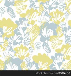 Pale green and gray wild flowers seamless pattern for background, fabric, textile, wrap, surface, web and print design. Decorative hand drawn abstract floral rapport in pastel colors.