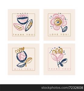 Pale nude rose color floral design element for web banners, posters, cards, wallpapers, backdrops, panels. Naive folk style card set in rustic sketch style.