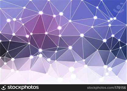 Pale pink grey blue abstract low poly geometric background with white triangle mesh and defocused lights.