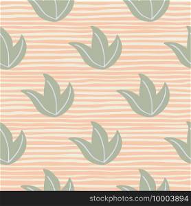 Pale tones seamless pattern with doodle grey contoured leaves foliage bush ornament. Striped background. Decorative backdrop for fabric design, textile print, wrapping, cover. Vector illustration.. Pale tones seamless pattern with doodle grey contoured leaves foliage bush ornament. Striped background.