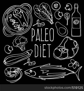 PALEO BLACK Proper Nutrition Diet Vector Illustration Set