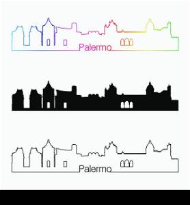 Palermo skyline linear style with rainbow in editable vector file