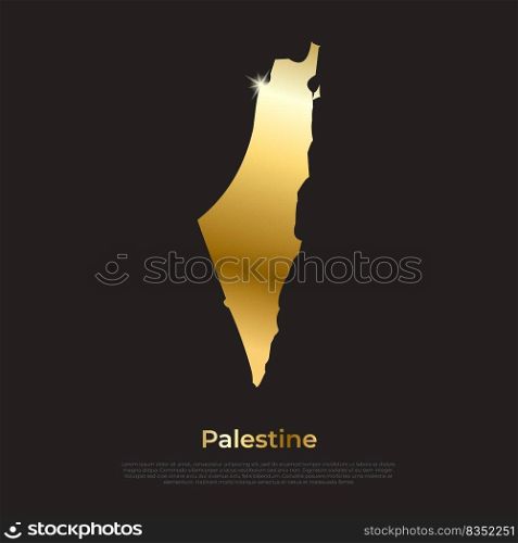 Palestine country border map in gold golden metal color design. Vector illustration