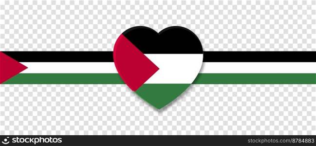 Palestine Heart National Stripes Flag. Vector illustration