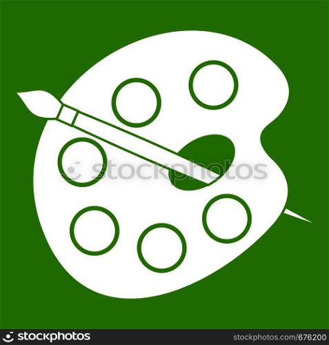 Palette icon white isolated on green background. Vector illustration. Palette icon green