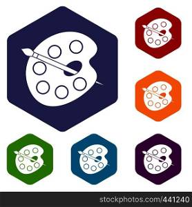 Palette icons set hexagon isolated vector illustration. Palette icons set hexagon