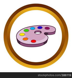 Palette of colors vector icon in golden circle, cartoon style isolated on white background. Palette of colors vector icon