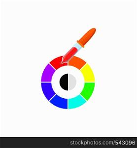 Palette of paint samples with pipette icon in cartoon style on a white background. Palette of paint samples with pipette icon