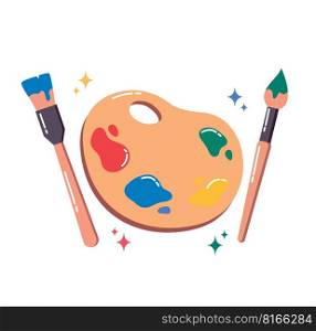 palette painting and paintbrush. artist symbol vector illustration