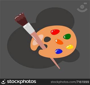 Palette with brush, illustration, vector on white background.